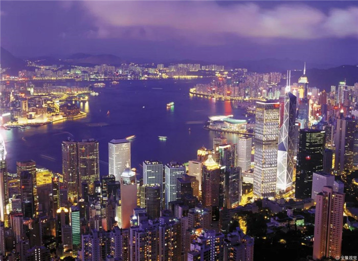 水岸光影倒映出风靡全球的风景香港维多利亚港待到华灯齐放示意图灯光